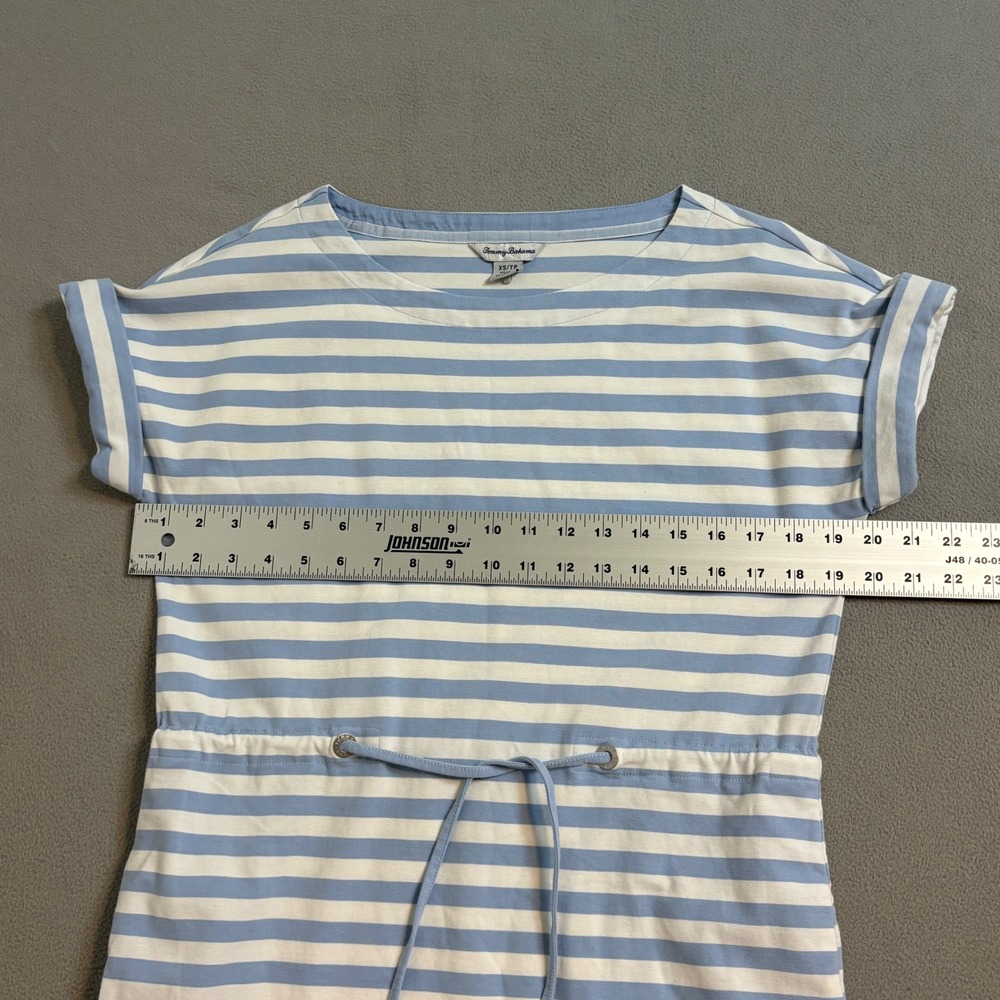 Tommy Bahama XS Blue White Striped Drawstring Waist Mini Dress Short Sleeve - Picture 6 of 8